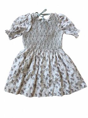 Dondolo Women’s Small Floral Smocked Linen Blend Puff Sleeve Cottagecore Dress